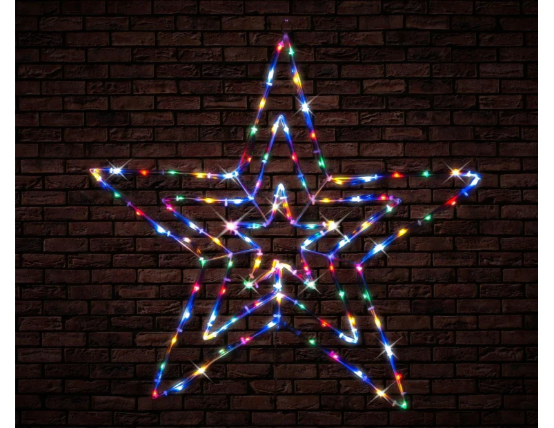 Stockholm Christmas Lights 85 LEDs Solar 3D Star Fairy Multi Colour Outdoor Garden Decoration 0.7M