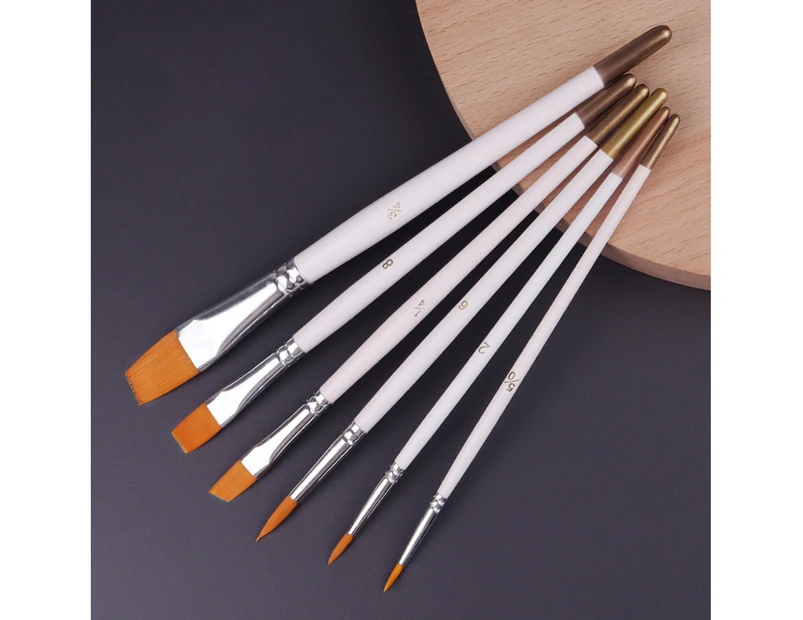6 Pcs/Set Paint Brushes Anti Crack Moderate Elasticity Nylon Smooth to Write Paint Brush Set Crafts Supplies -White
