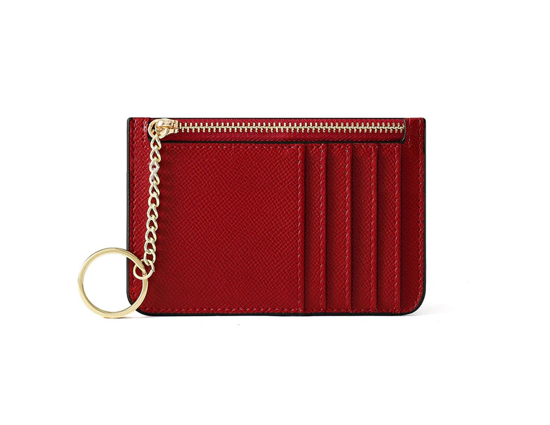 Women Card Bag Multi-card Slot Solid Color Zipper Korean Style Ultra-thin Card Holder Storage Supplies-Red