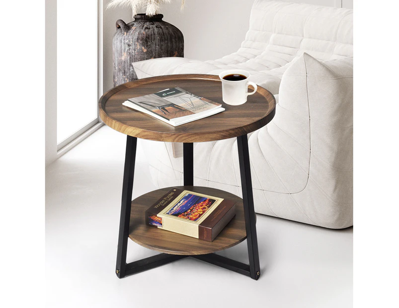 Levede Side Table Coffee Bedside Tables Nightstand Storage Steel Legs 60cm Dia.