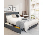 Giantex Full Size Bed Frame Wood Mattress Base Adjustable Platform Upholstered Headboard w/Storage Drawers Grey