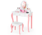 Giantex Kids Vanity Princess Makeup Dressing Table Stool Set w/ Mirror Drawer White