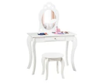 Giantex 2-in-1 Kids Vanity Set Princess Makeup Dressing Table Set w/ Mirror Pretend Play Vanity Table for Girls White