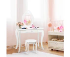Giantex 2-in-1 Kids Vanity Set Princess Makeup Dressing Table Set w/ Mirror Pretend Play Vanity Table for Girls White