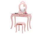 Giantex 2-in-1 Kids Vanity Set Princess Makeup Dressing Table Set w/ Mirror Pretend Play Vanity Table for Girls Pink