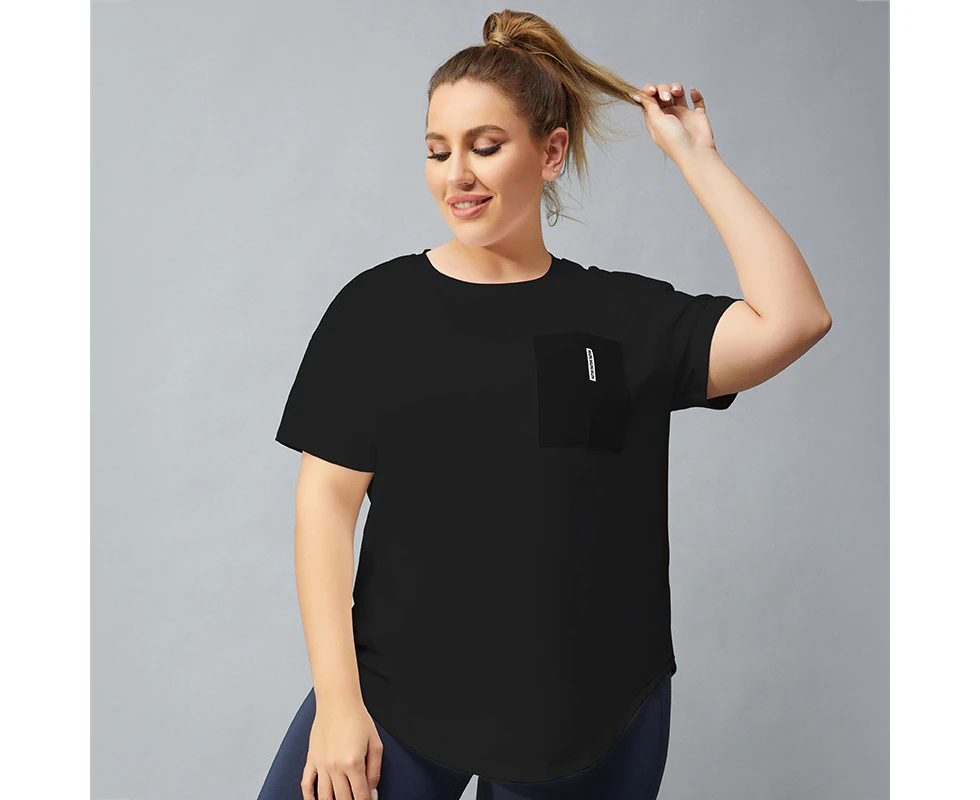 Bonivenshion Women's Plus Size Quick Dry Workout Tops Short Sleeve Sport Yoga T-shirt Summer Activewear Loose Fit Athletic Yoga Tee Tops - Black