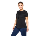 Bonivenshion Women's Plus Size Mesh Workout Tops Short Sleeve Sport T-shirt Summer Activewear Loose Fit Athletic Yoga Tee Tops - Black