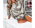 Pajama Set Short Sleeve Charming Women O Neck Sleepwear for Bedroom-Grey