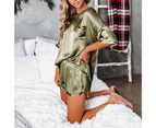 Pajama Set Short Sleeve Charming Women O Neck Sleepwear for Bedroom-Army Green