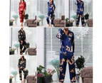 Men Women Imitation Silk Dragon Print Shirt Pants Couple Sleepwear Pajama Set-Blue