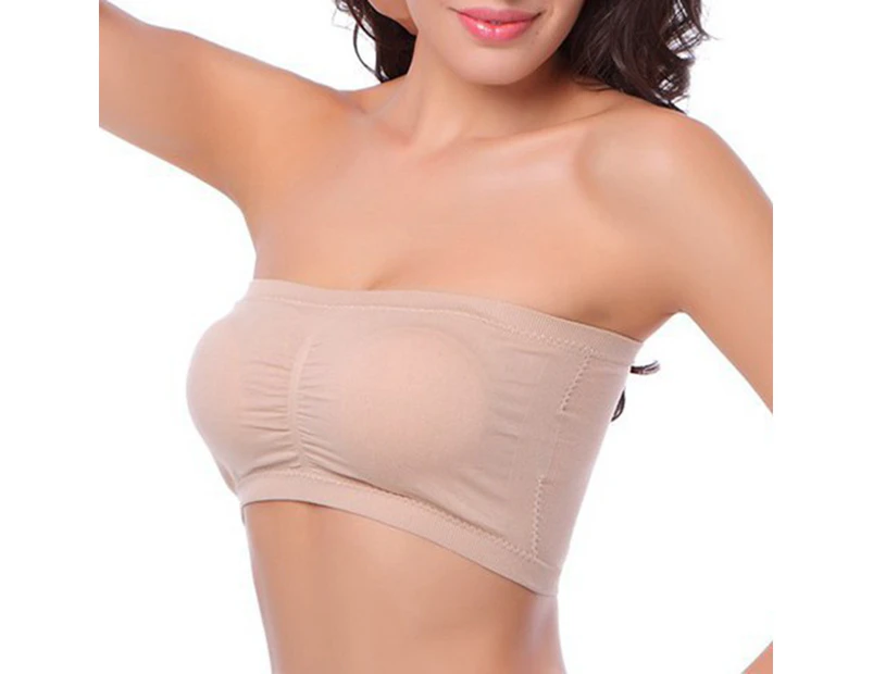 Women Solid Color Padded Tube Top Bandeau Strapless Bra Brassiere