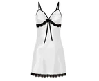 Women Lace Bowknot V-Neck Backless Strappy Sleepwear graceful Nightdress Underwear-White