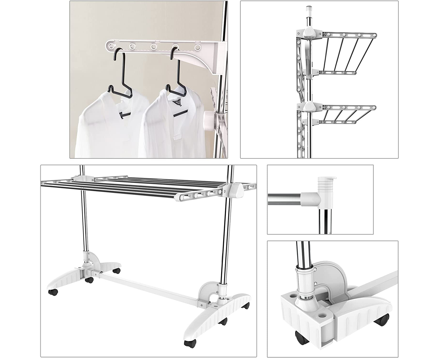  Todeco Foldable Laundry Drying Rack, 4 Tier Stainless Steel  Tubes Clothes Airer, Large Capacity Clothes Drying Rack with 2 Extra  Adjustable Dry Rail Wings and Top Bar : Home & Kitchen