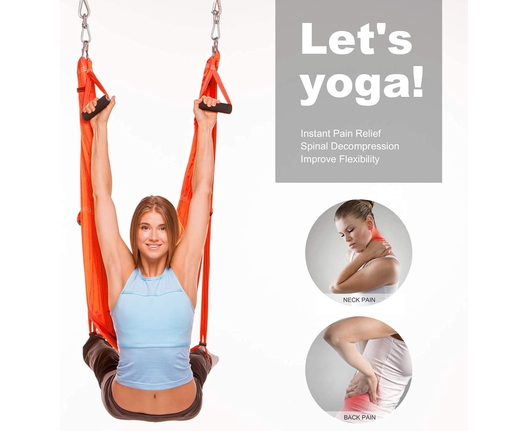 Leogreen Yoga Swing, Anti-Gravity Yoga Sling Hammock for Aerial Yoga  Inversion Tool with 2 Daisy Chain, Orange/Red