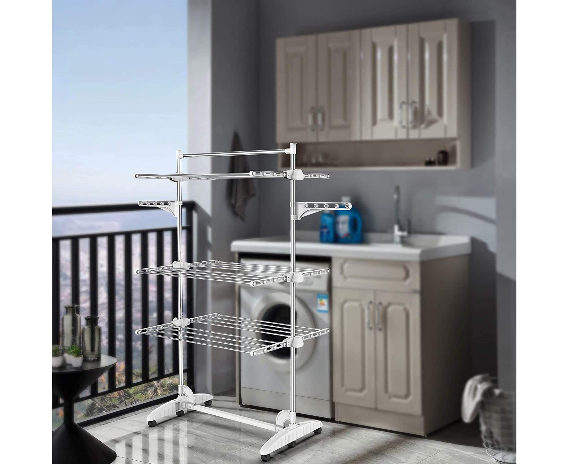  Todeco Foldable Laundry Drying Rack, 4 Tier Stainless Steel  Tubes Clothes Airer, Large Capacity Clothes Drying Rack with 2 Extra  Adjustable Dry Rail Wings and Top Bar : Home & Kitchen