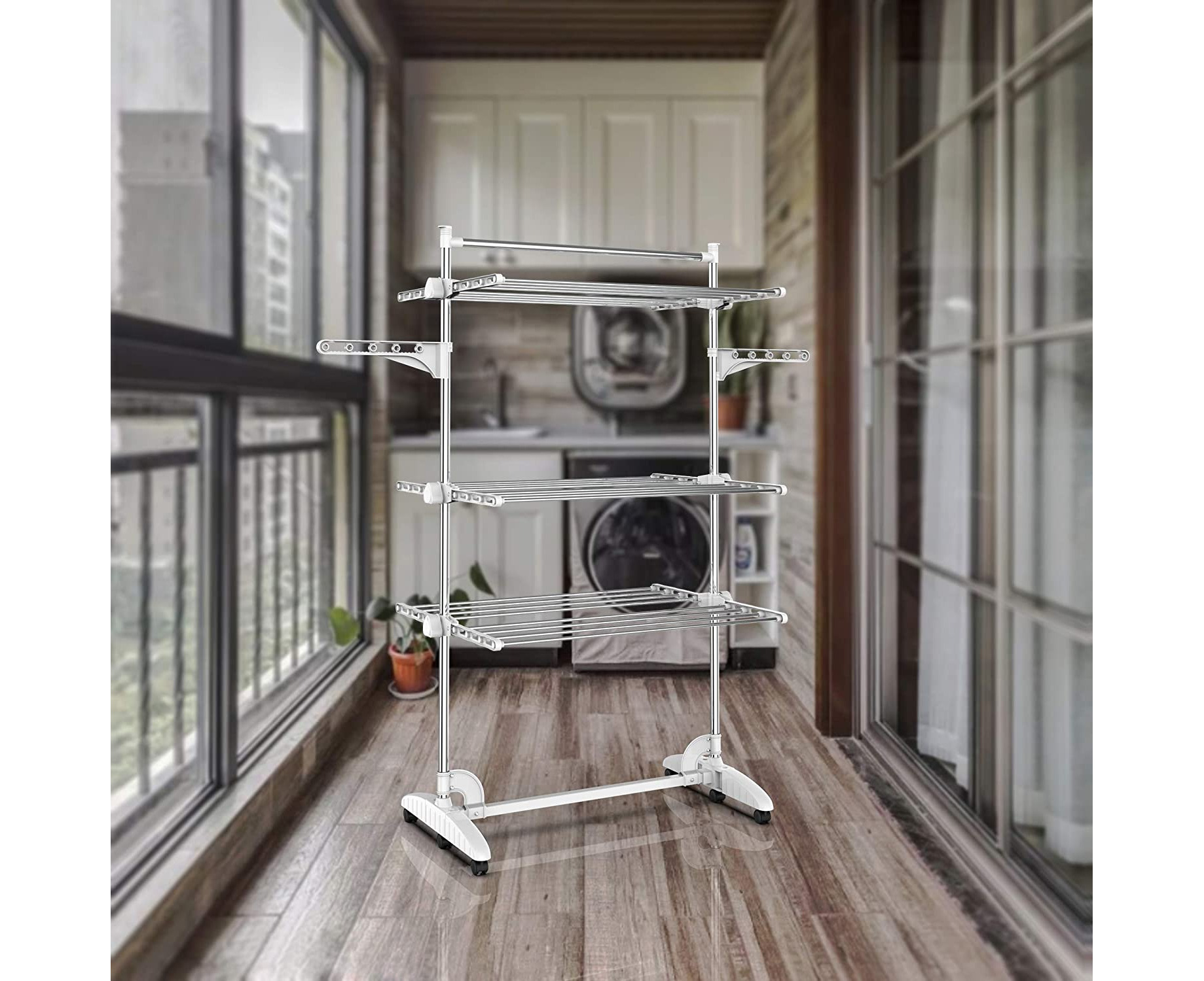  Todeco Foldable Laundry Drying Rack, 4 Tier Stainless Steel  Tubes Clothes Airer, Large Capacity Clothes Drying Rack with 2 Extra  Adjustable Dry Rail Wings and Top Bar : Home & Kitchen