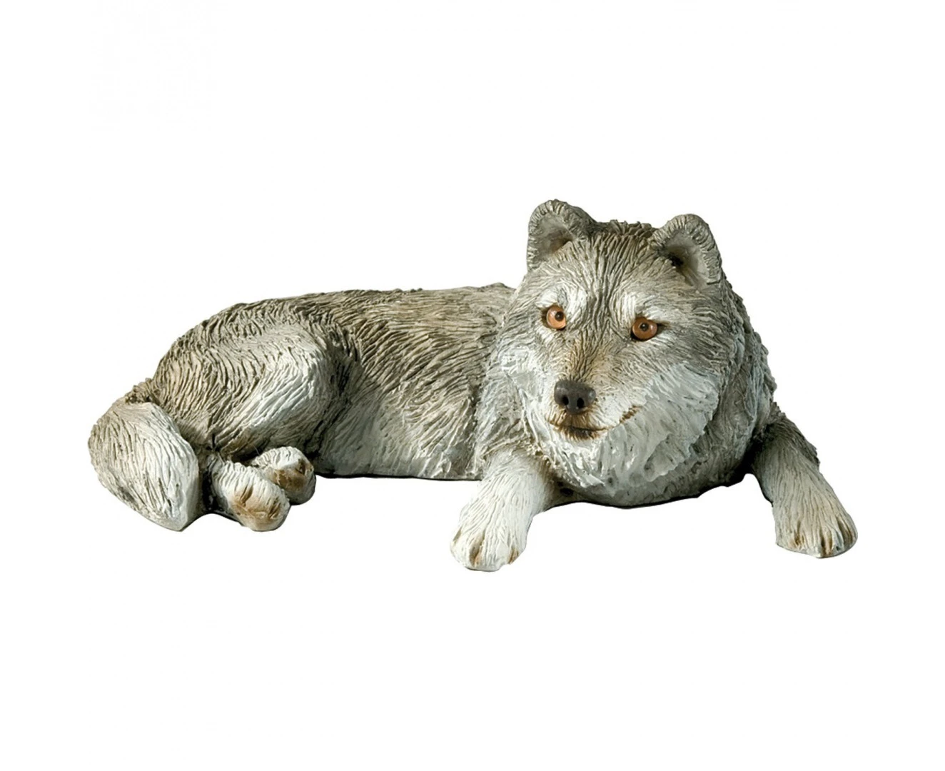 (Mid Size, Gray Wolf) - Sandicast Mid Size Grey Wolf Sculpture, Lying