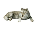 (Mid Size, Gray Wolf) - Sandicast Mid Size Grey Wolf Sculpture, Lying