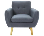 Dane Single Seater Fabric Upholstered Sofa Armchair Lounge Couch - Dark Grey