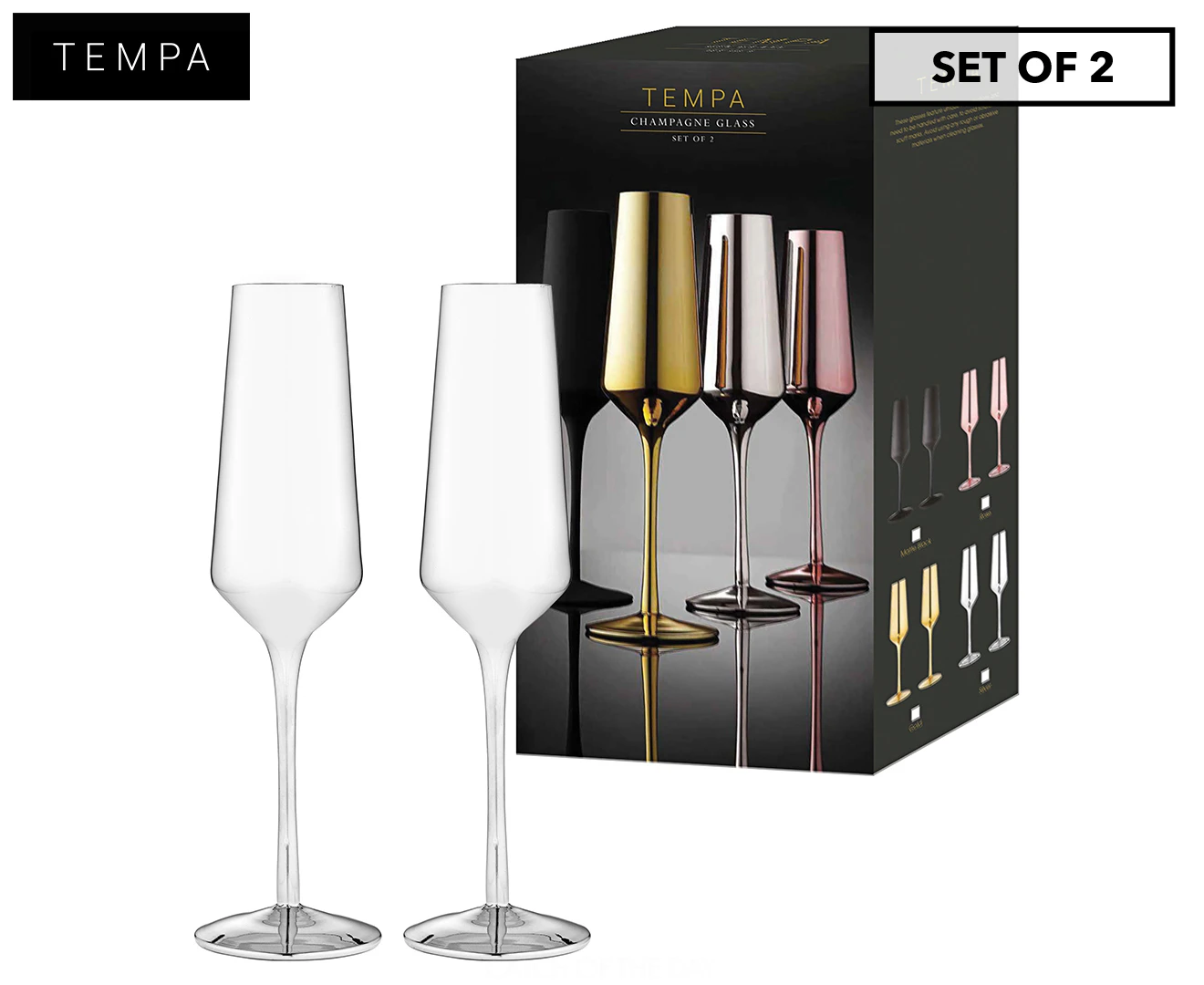 2PK Aurora Metallic 500ml Champagne Flute Glass Drinking Cup Stemware Set Silver