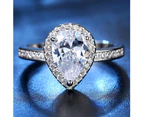 Elegant Women Waterdrop Shape Rhinestone Inlaid Finger Ring Wedding Jewelry-Silver