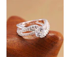 Women Fashion Rhinestone Inlaid Hollow Finger Ring Jewelry Proposal Wedding Gift-Silver # 6