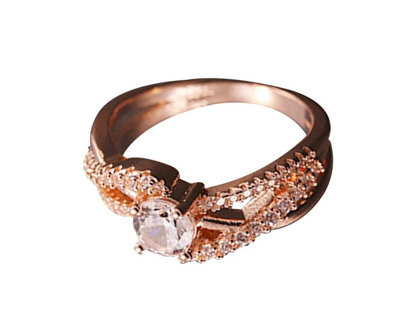 Women Fashion Rhinestone Inlaid Hollow Finger Ring Jewelry Proposal Wedding Gift-Rose Gold # 8