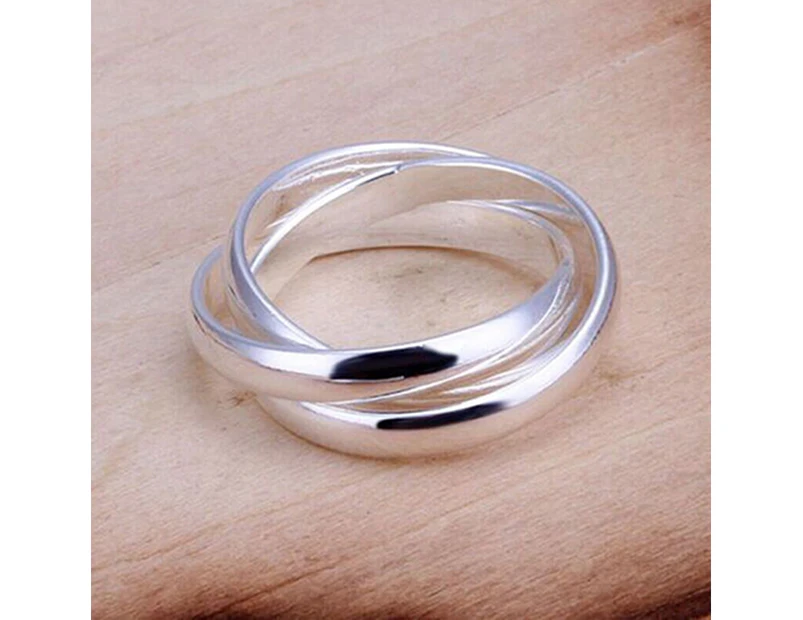 Women Fashion Jewelry 925 Sterling Silver Plated Triple Circle Band Ring US Size 6 7 8 9-Silver