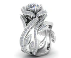 Women's Luxury White Zircon Hollow Rose Flower Wedding Finger Ring Size 6-10-#1 10
