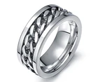 Punk Men Women Unisex Stainless Steel Chain Inlaid Finger Ring Band Jewelry Gift-White
