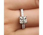 Women Fashion Square Rhinestone Silver Color Wedding Bridal Party Ring Gift- Size-9