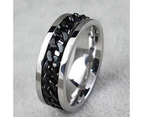 Punk Men Women Unisex Stainless Steel Chain Inlaid Finger Ring Band Jewelry Gift-Black 11