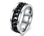 Punk Men Women Unisex Stainless Steel Chain Inlaid Finger Ring Band Jewelry Gift-Black