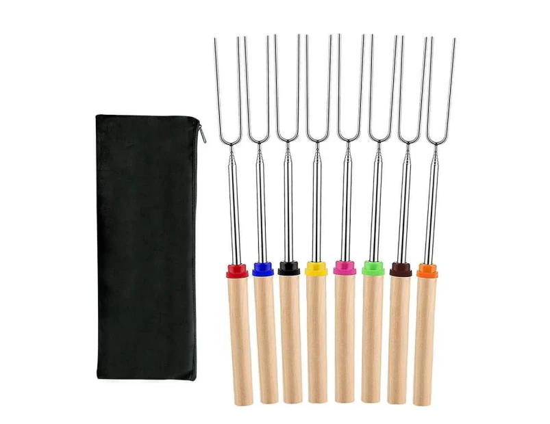 8PCS Marshmallow Roasting Sticks Extendable Fork BBQ Campfire Kids Fun Barbecue