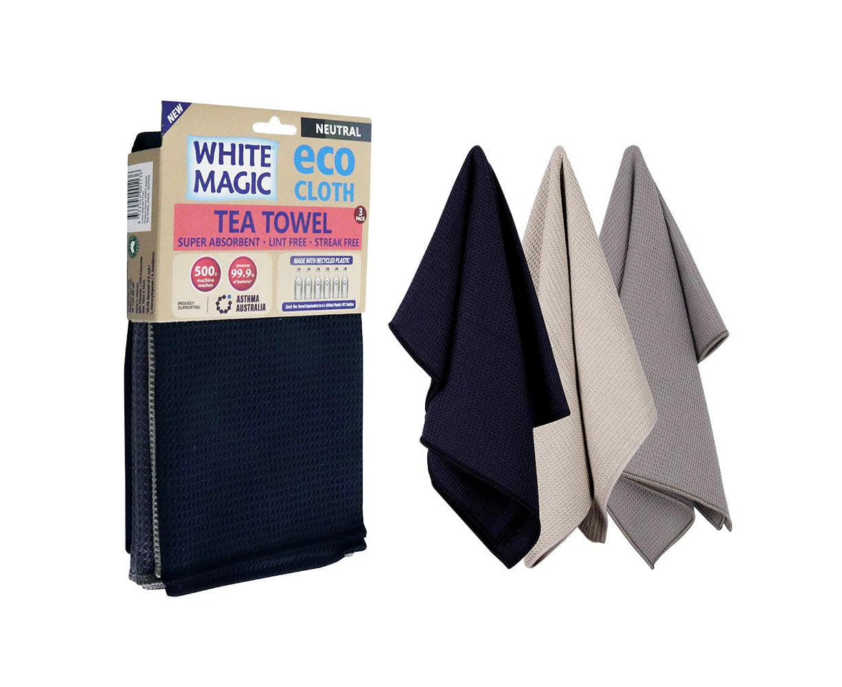 3pc White Magic Reusable 70x50cm Tea Towel Soft Absorbent Drying Cloth Neutral