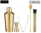 Tempa 5-Piece Spencer Hammered Stainless Steel Cocktail Set - Gold