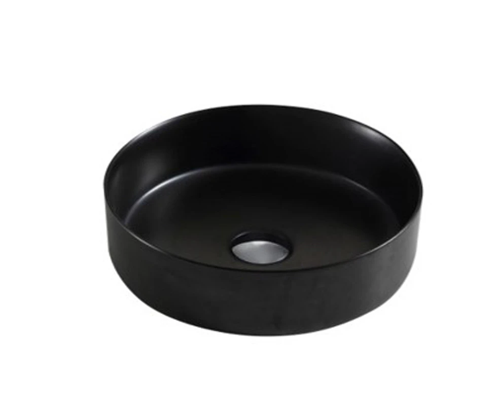 350x350x114mm Round Matte Black Ceramic Art Basin Above Counter Basin Bathroom Sinks