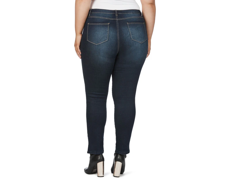 Beme Slim Leg Regular Length Diamonte Jeans - Womens - Plus Size Curvy - Dark Wash