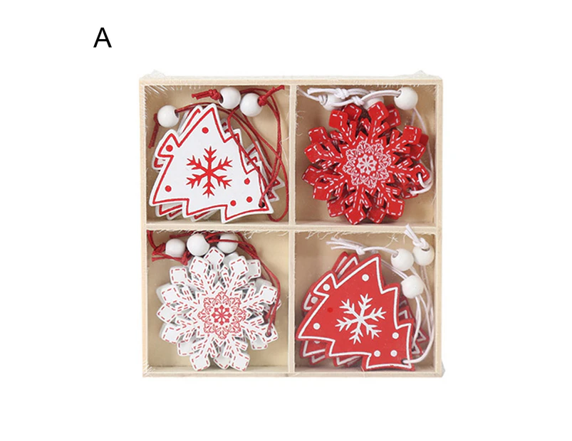 1 Set Snowflake Pattern Christmas Pendants with Storage Box Wood Xmas Ambience Festival Ornaments Home Decor-1#