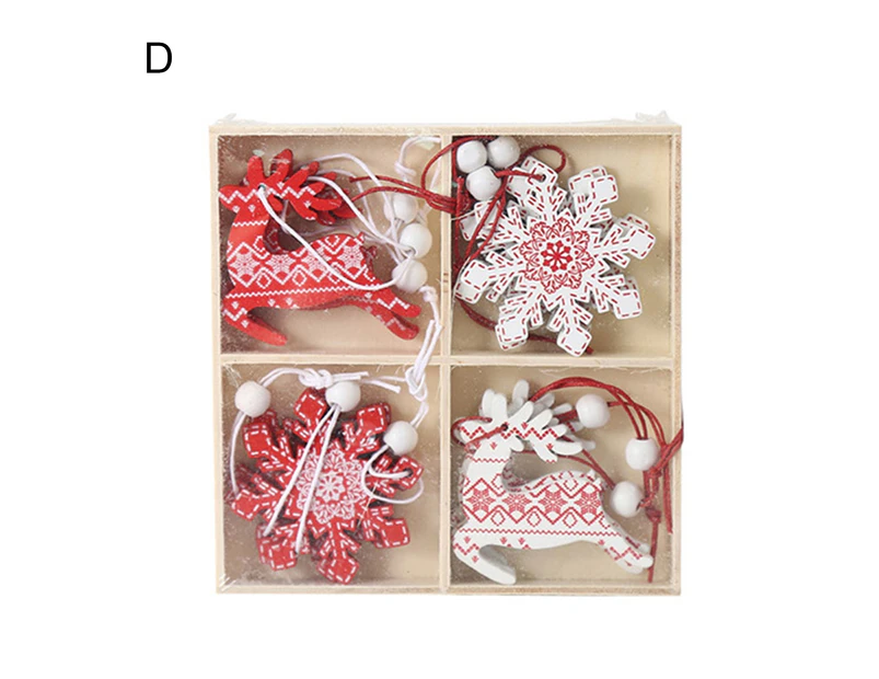 1 Set Snowflake Pattern Christmas Pendants with Storage Box Wood Xmas Ambience Festival Ornaments Home Decor-4#