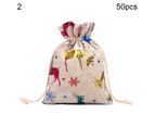 50Pcs Christmas Candy Bag with Drawstring Reusable Fabric New Year Storage Gift Pouch for Festival-5#