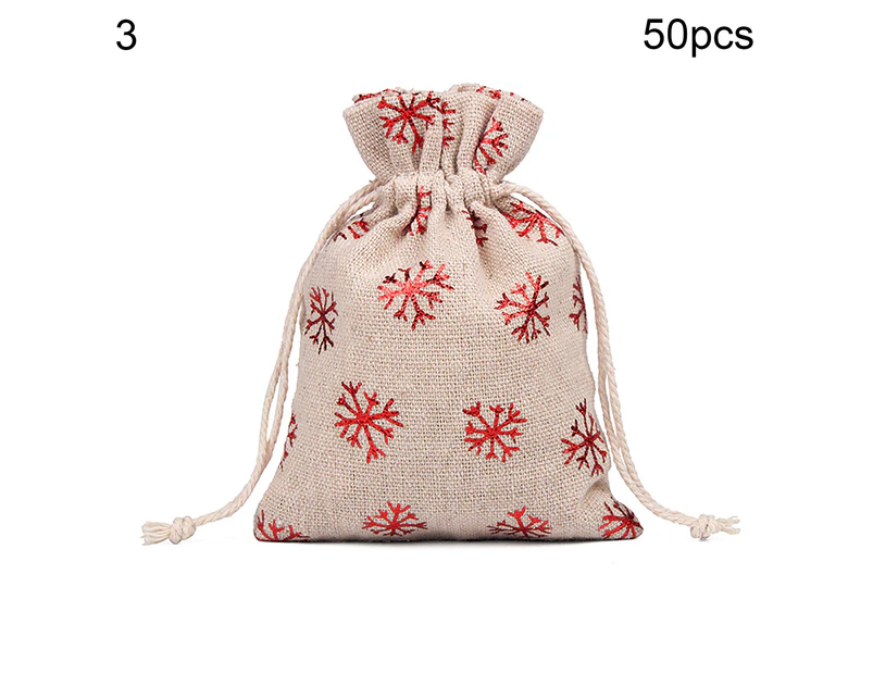 50Pcs Christmas Candy Bag with Drawstring Reusable Fabric New Year Storage Gift Pouch for Festival-6#