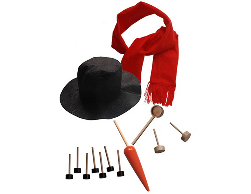 1 Set Snowman Making Kit Cute Black Hat Red Scarf Carrot Nose