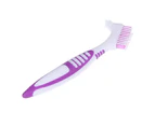Double Side Denture Toothbrush Ergonomics Handle Plastic Multi Layered Bristles False Teeth Oral Care Brush for Home Use-Purple