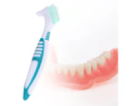 Double Side Denture Toothbrush Ergonomics Handle Plastic Multi Layered Bristles False Teeth Oral Care Brush for Home Use-Green