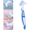 Double Side Denture Toothbrush Ergonomics Handle Plastic Multi Layered Bristles False Teeth Oral Care Brush for Home Use-Blue