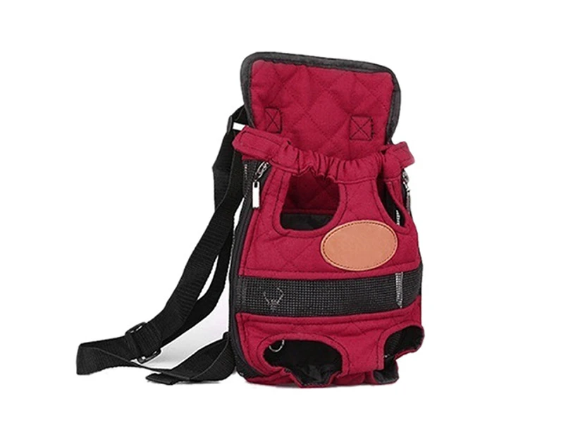 Dog Cat Puppy Head Legs Out Carrier Canvas Backpack Outdoor Travel Bag-Red S
