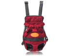 Dog Cat Puppy Head Legs Out Carrier Canvas Backpack Outdoor Travel Bag-Red L