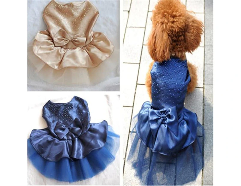 Female Pet Dog Party Apparel Imitated Silk Bowknot Sequined Princess Tutu Dress-Champagne XL