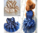 Female Pet Dog Party Apparel Imitated Silk Bowknot Sequined Princess Tutu Dress-Navy Blue S